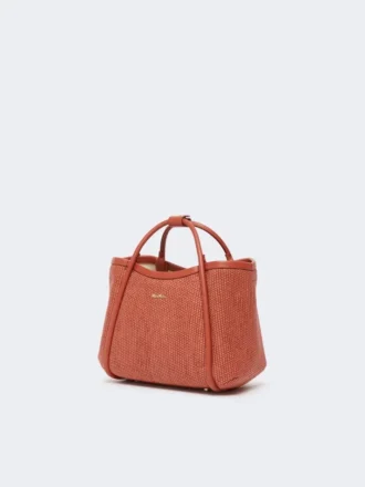 Extra kleine Handtasche im Raffia-Look mit Korbgeflecht, terrakottafarben