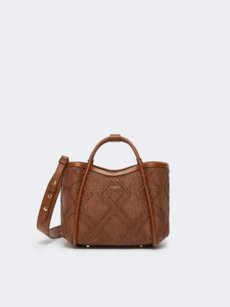 Extra kleine Marine-Tasche aus diamantgemustertem Korbgeflecht, bernsteinbraun