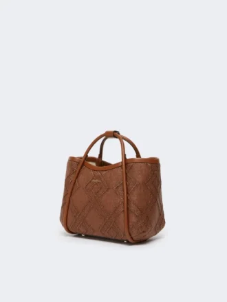 Extra kleine Marine-Tasche aus diamantgemustertem Korbgeflecht, bernsteinbraun