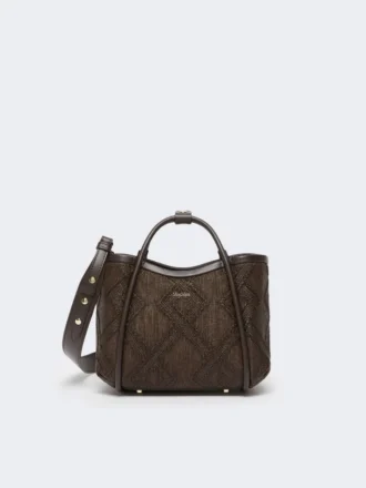 Extra kleine Marine-Tasche aus Korbgeflecht mit Rautenmuster, dunkelbraun