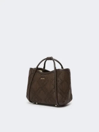 Extra kleine Marine-Tasche aus Korbgeflecht mit Rautenmuster, dunkelbraun