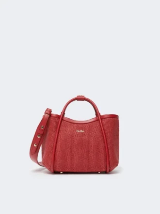 Extra kleine Marine-Tasche im Raffia-Look mit Korbgeflecht, rot