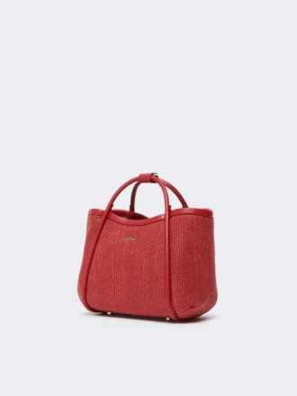 Extra kleine Marine-Tasche im Raffia-Look mit Korbgeflecht, rot