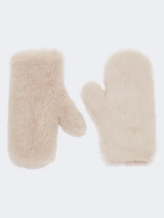 Fäustlinge aus Alpaka und Teddy-Wollstoff, beige
