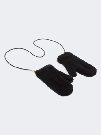 Fäustlinge aus Alpaka- und Woll-Teddy-Stoff, schwarz