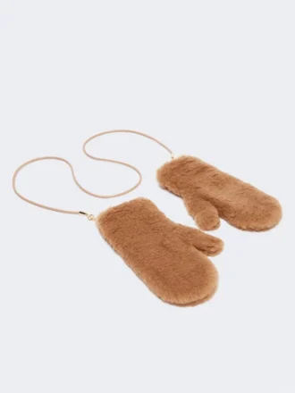 Fäustlinge aus Teddy-Stoff, kamelfarben