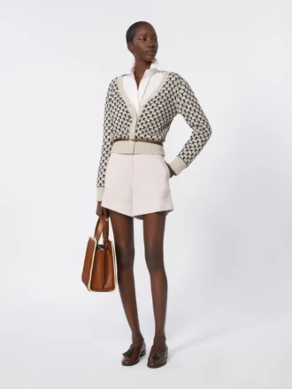 Gemusterte Strickjacke aus Wolle und Kaschmir, beige
