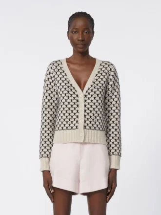 Gemusterte Strickjacke aus Wolle und Kaschmir, beige