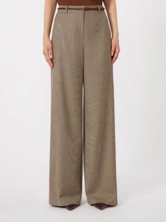 Gemusterte Wollhose mit weitem Bein, karamellfarben