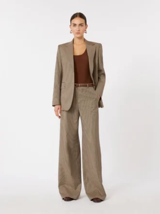 Gemusterte Wollhose mit weitem Bein, karamellfarben