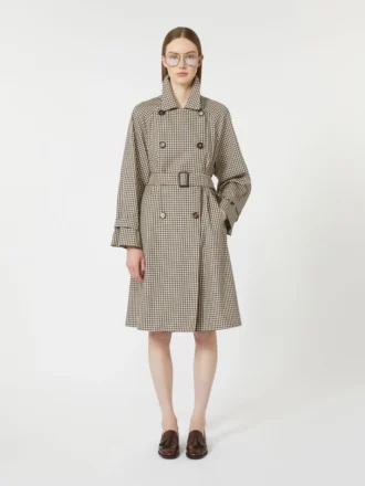 Gemusterter, wasserabweisender Trenchcoat aus Twill, kaffeefarben