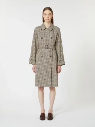 Gemusterter, wasserabweisender Trenchcoat aus Twill, kaffeefarben