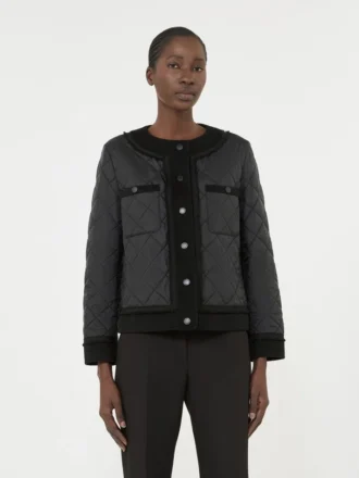 Gesteppte, verkürzte Jacke aus wasserabweisendem Canvas, schwarz