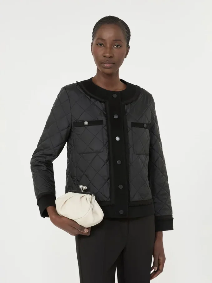 Gesteppte, verkürzte Jacke aus wasserabweisendem Canvas, schwarz Gesteppte, verkürzte Jacke aus wasserabweisendem Canvas, schwarz