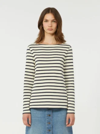 Gestreiftes Baumwoll-T-Shirt, Elfenbein