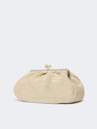 Große Pasticcino-Tasche in Raffia-Optik, taubengrau
