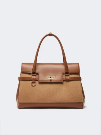 Handtasche aus Kamel- und Leder, kamelfarben