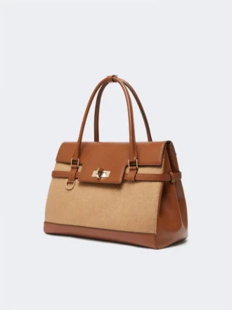 Handtasche aus Kamel- und Leder, kamelfarben