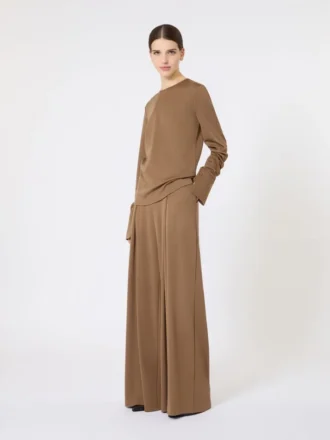Hose aus Wolljersey, tabakfarben