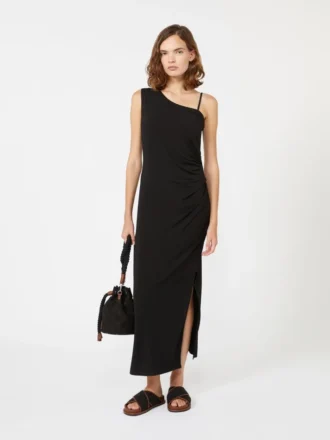 Jersey-Ein-Schulter-Kleid, schwarz