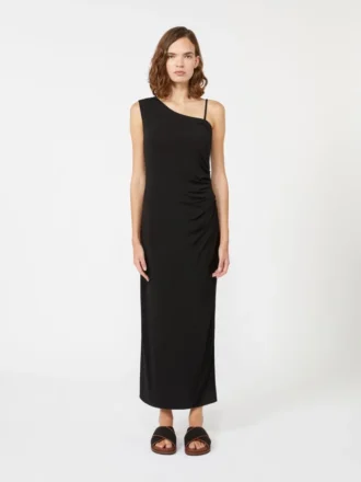 Jersey-Ein-Schulter-Kleid, schwarz