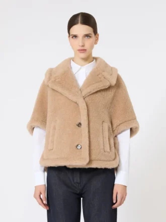 Kape aus Teddy-Stoff aus Alpaka und Kaschmir in boxiger Passform, beige