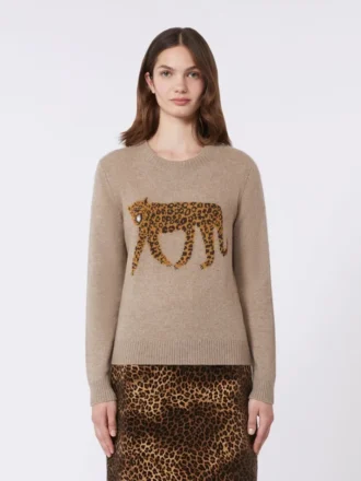 Kaschmirpullover mit Intarsien-Detail, taubengrau