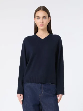 Kaschmirpullover mit V-Ausschnitt, marineblau