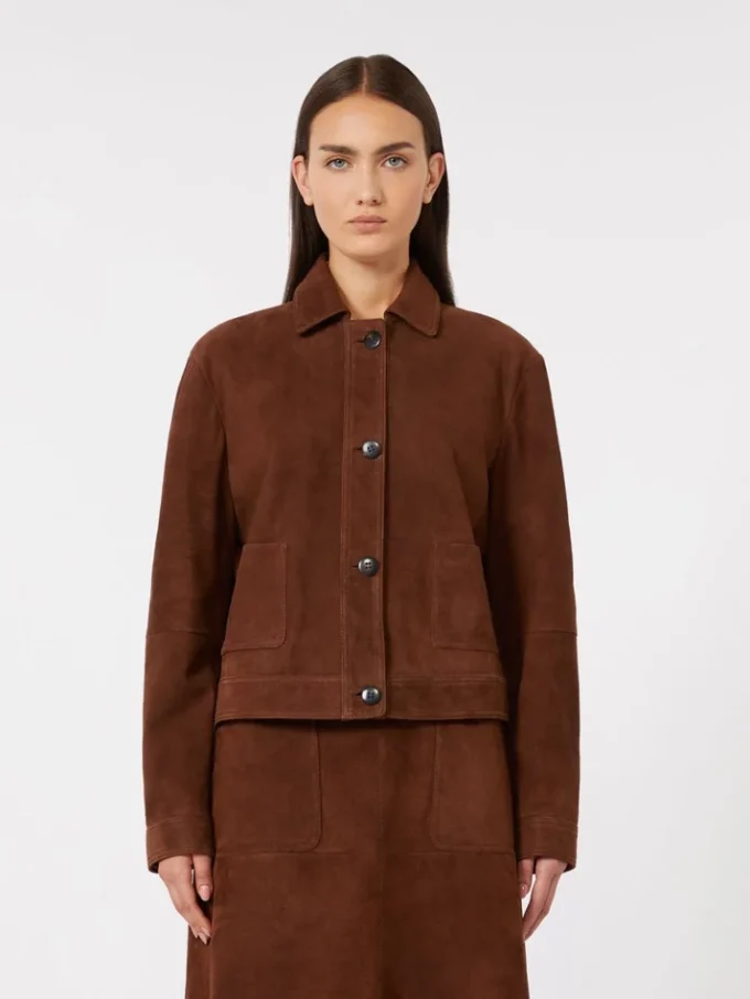 Kastenförmige Jacke aus Wildleder, schokoladenbraun Kastenförmige Jacke aus Wildleder, schokoladenbraun