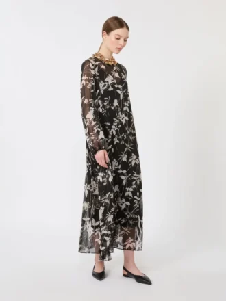 Kleid aus bedrucktem Chiffon, schwarz