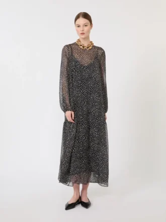 Kleid aus bedrucktem Chiffon, schwarz
