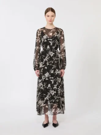 Kleid aus bedrucktem Chiffon, schwarz