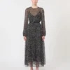 Kleid aus bedrucktem Chiffon, schwarz Kleid aus bedrucktem Chiffon, schwarz