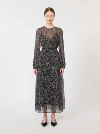 Kleid aus bedrucktem Chiffon, schwarz