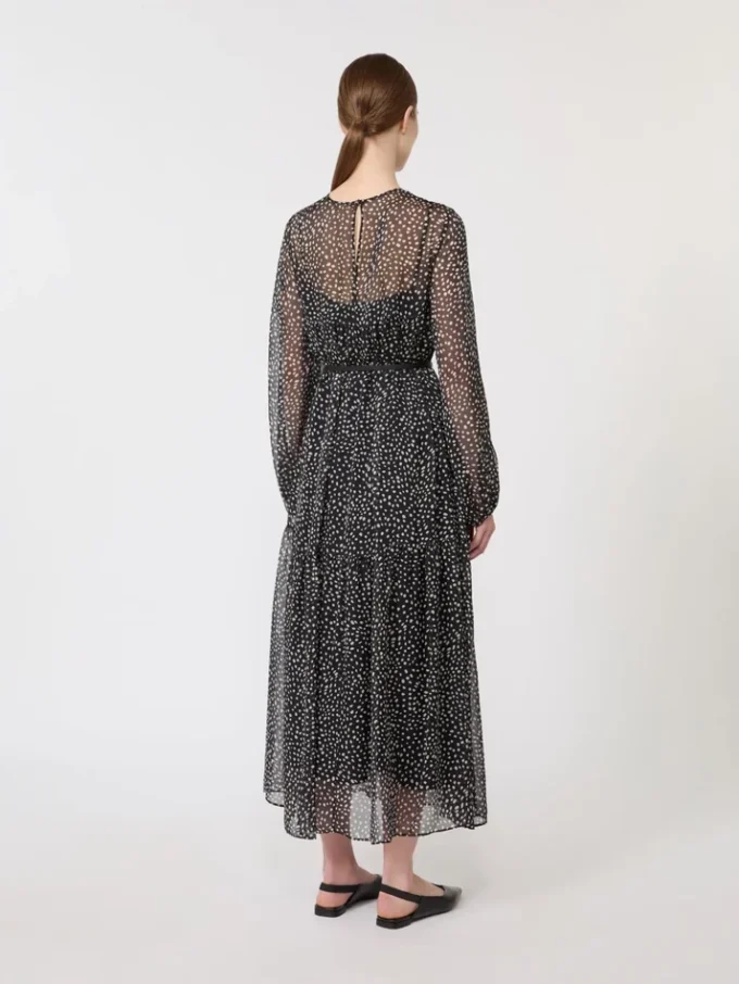 Kleid aus bedrucktem Chiffon, schwarz Kleid aus bedrucktem Chiffon, schwarz