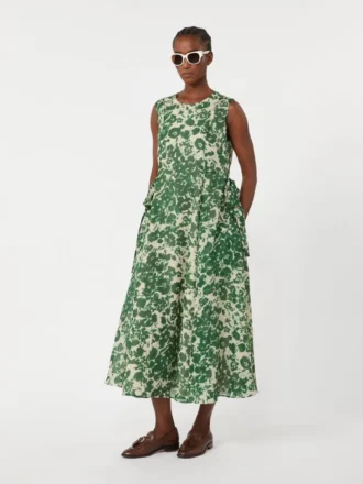 Kleid aus bedrucktem Ramie-Canvas, grün