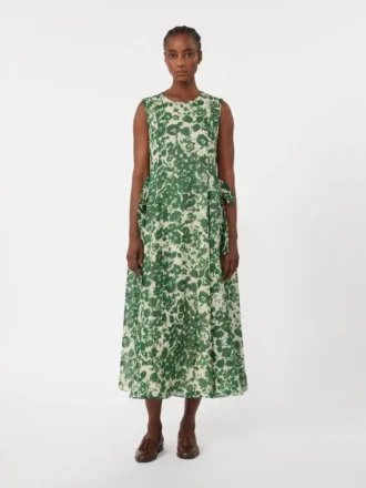Kleid aus bedrucktem Ramie-Canvas, grün