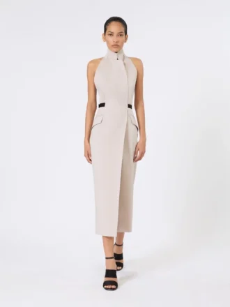 Kleid aus Wolle und Baumwollcanvas, beige