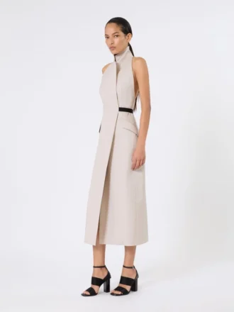 Kleid aus Wolle und Baumwollcanvas, beige