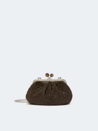 Kleine Pasticcino-Tasche in Raffia-Optik, dunkelbraun