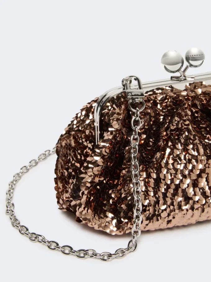 Kleine Satin-Pasticcino-Tasche mit Pailletten, rosa