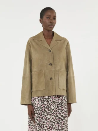 Kurze Wildlederjacke, schlammfarben