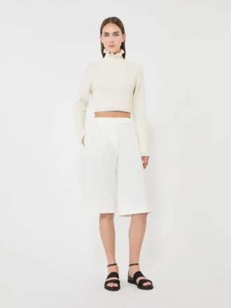 Kurzer Pullover aus Baumwoll-Cordonnet, weiß