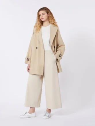 Kurzer Trenchcoat aus wasserabweisendem Canvas, beige
