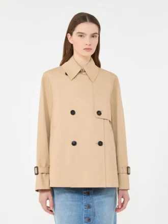 Kurzer, wasserabweisender Trenchcoat aus Gabardine, beige