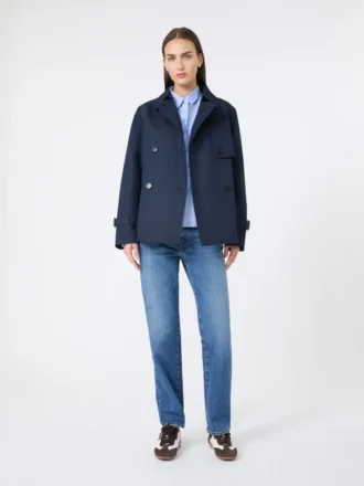 Kurzer, wasserabweisender Trenchcoat aus Gabardine, marineblau
