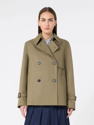 Kurzer, wasserabweisender Trenchcoat aus Gabardine, schlammfarben