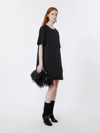 Kurzes Kleid aus Baumwoll- und Leinen-Canvas, schwarz