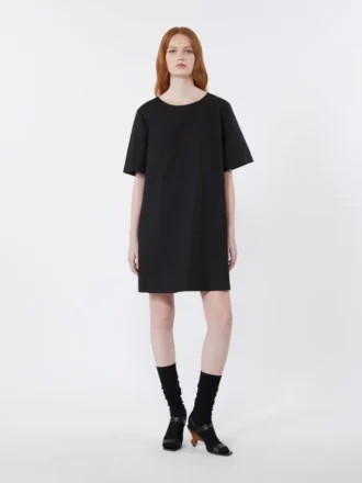 Kurzes Kleid aus Baumwoll- und Leinen-Canvas, schwarz