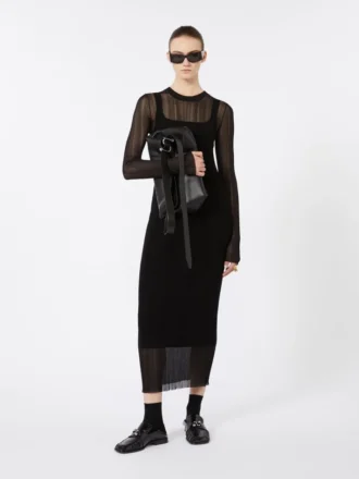 Kurzärmeliges Kleid aus Stretch-Viskose, schwarz